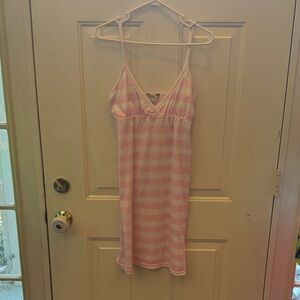 “Vintage Girl”Pink and White Striped dress/cover up